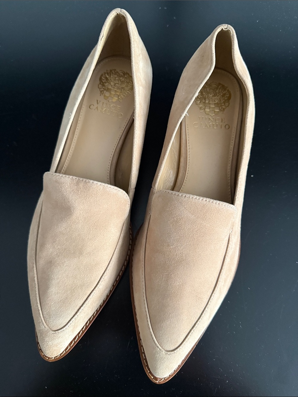 Vince Camuto Women's Pointed Suede Slip-On Loafers in Beige